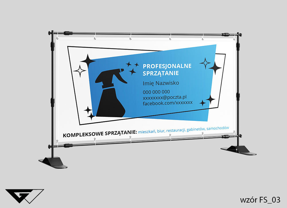 Baner profesjonalne sprzątanie, tanio, szybko, niebieskie tło, indywidualny projekt