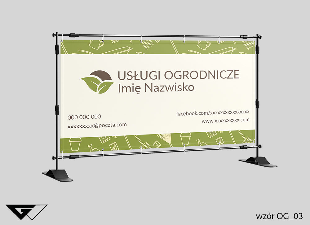 Baner usługi ogrodnicze, rolnicze, rysunkowe, narzędzia ogrodnicze