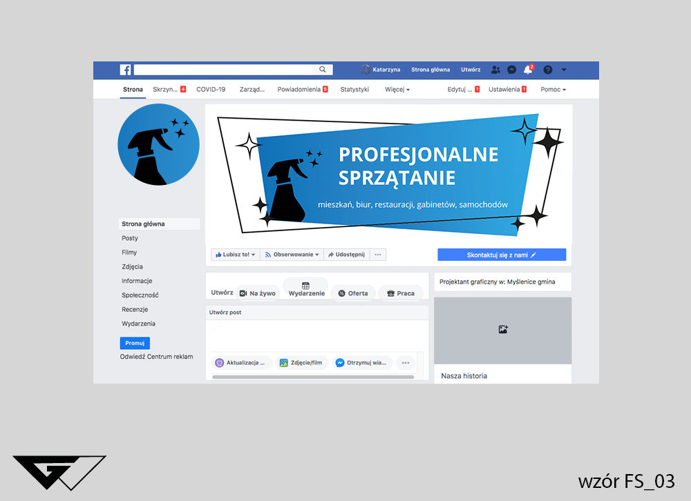 Tło na facebook profesjonalne sprzątanie, tanio, szybko, niebieskie tło, indywidualny projekt