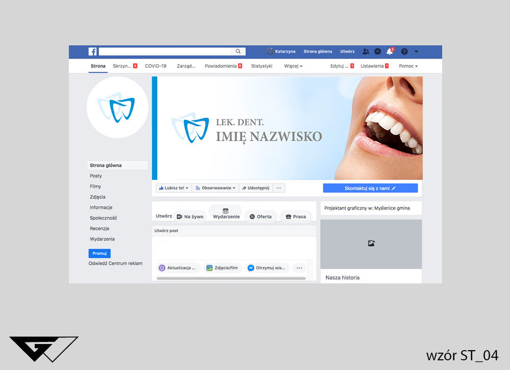 Tło na facebook stomatologia, szybko, profesjonalnie, ze zdjęciem, projekt indywidualny, elegancki