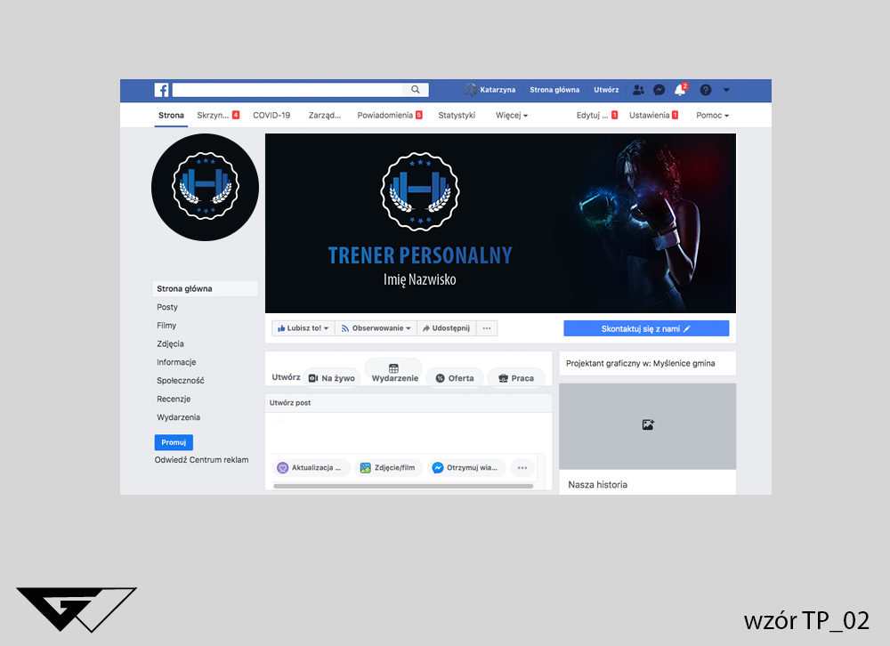 Tło na facebook trener personalny, zdjęcie, projekt indywidualny, szybka realizacja, kobieta