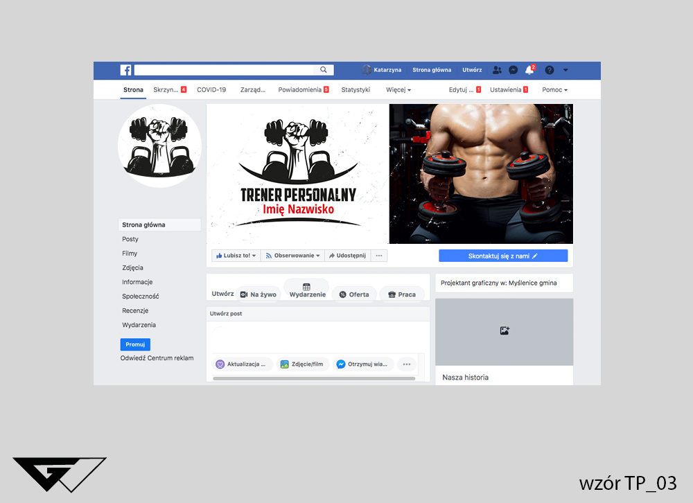 Tło na facebook trener personalny, zdjęcie, projekt indywidualny, szybka realizacja, mężczyzna