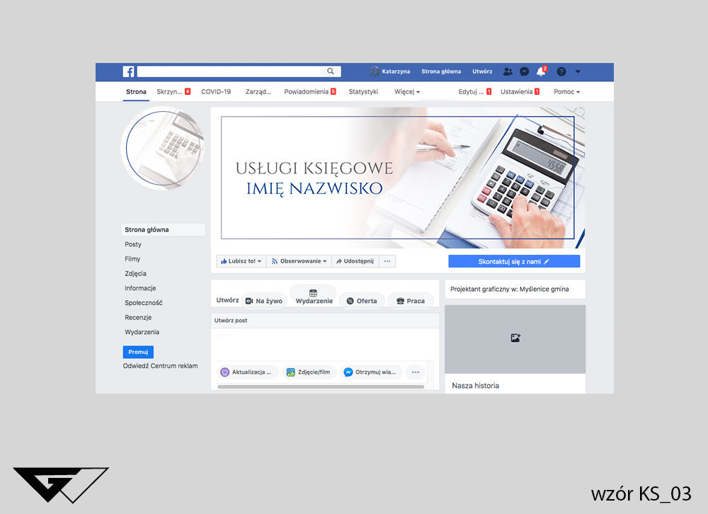 Tło na facebook usługi księgowe, kalkulator, projekt indywidualny, szybka realizacja