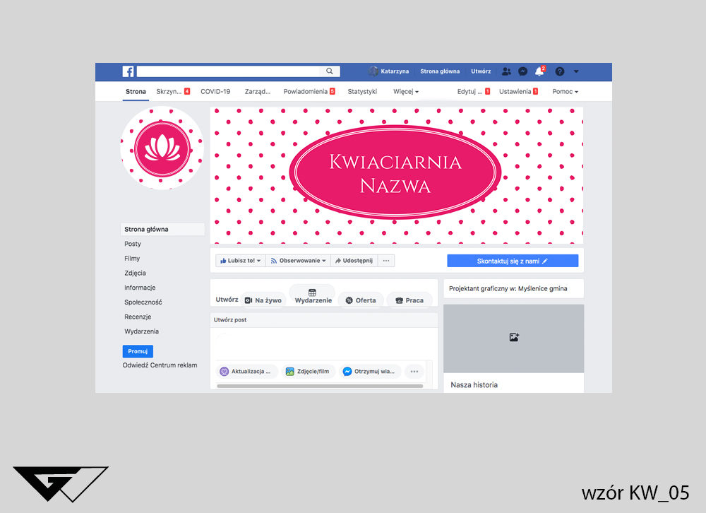 Cover na facebook kwiaciarnia, kropki, jasne tło, szybka realizacja