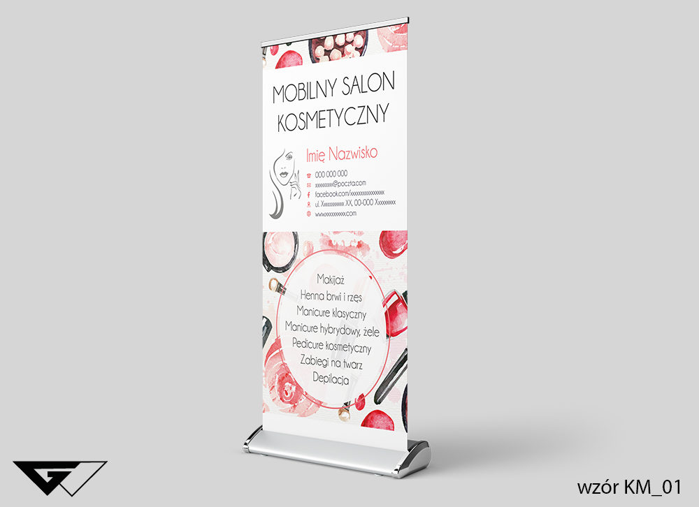 Rollup mobilny salon kosmetyczny, obrazek, kosmetyki, rysunek, szybka realizacja_wizualizacja