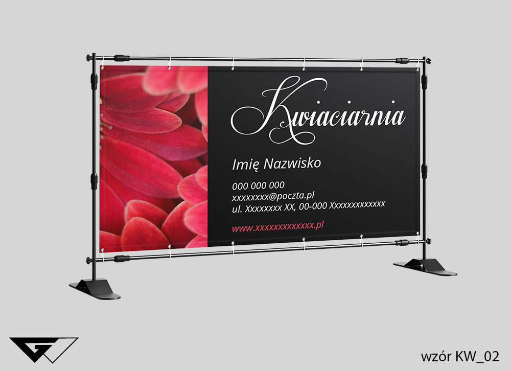 Baner elegancki kwiaciarnia, klasyczne, czarne, czerwone kwiaty, szybka realizacja