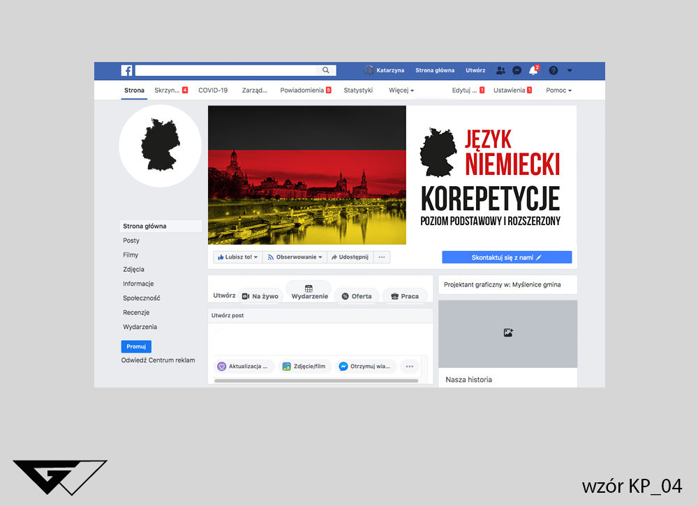 Tło na facebook nauka języka niemieckiego, korepetycje szybka realizacja, tanie wykonanie