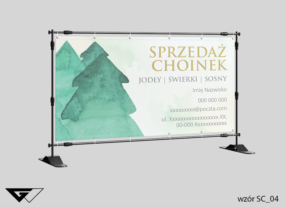baner_sprzedaż_choinek_pastelowe_zielone_eleganckie_rysunkowe_gotowe_wzory_indywidualne_projekty_Myślenice