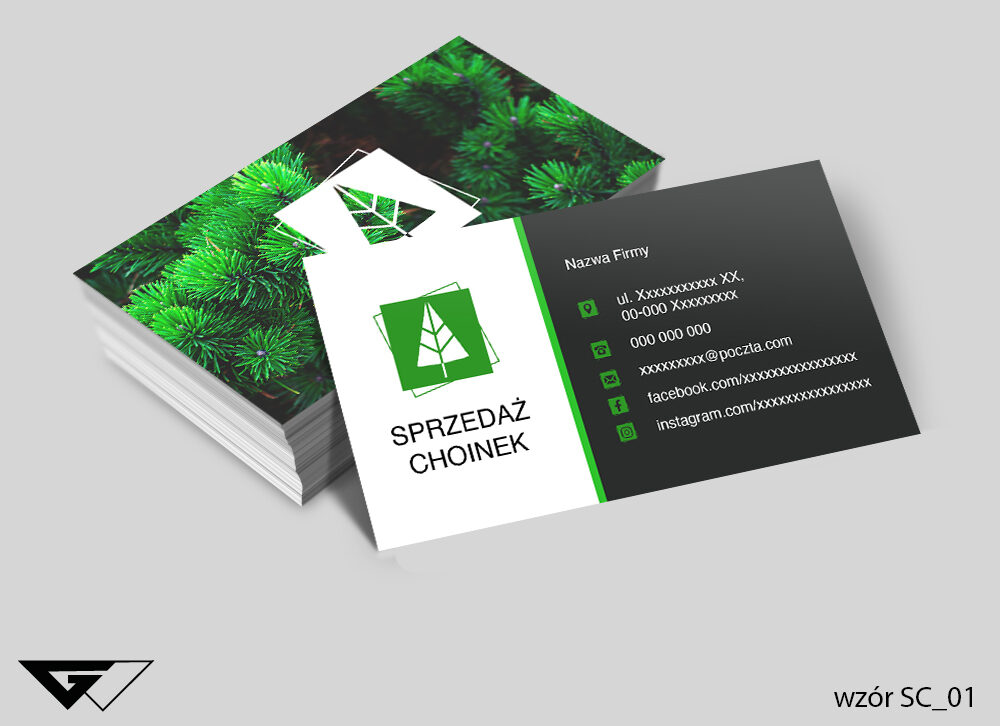 Wizytówka_sprzedaż_choinek_gotowe_wzory_elegancka_klasyczna_Myślenice