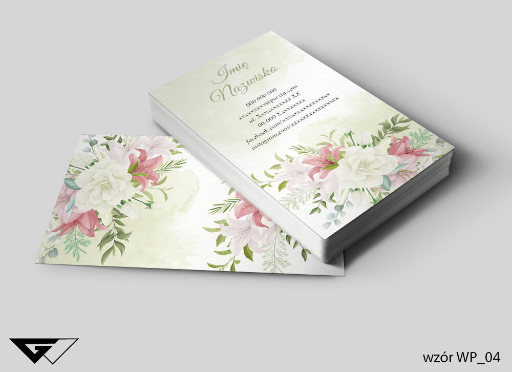 Wizytówka_pionowa_kwiaty_elegancka_nowoczesna_pastelowa_gotowe_wzory_indywidualne_projekty_Myślenice