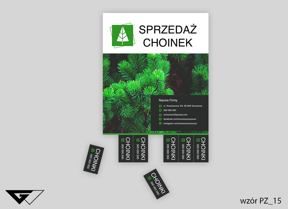 plakat_sprzedaż_choinek_ze_zdjęciem_zielony_elegancki_gotowe_wzory_Myślenice